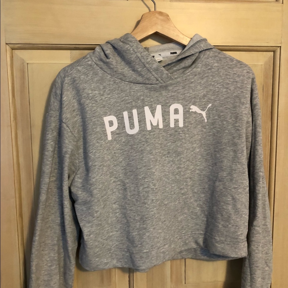 Grey Cropped Puma Hoodie